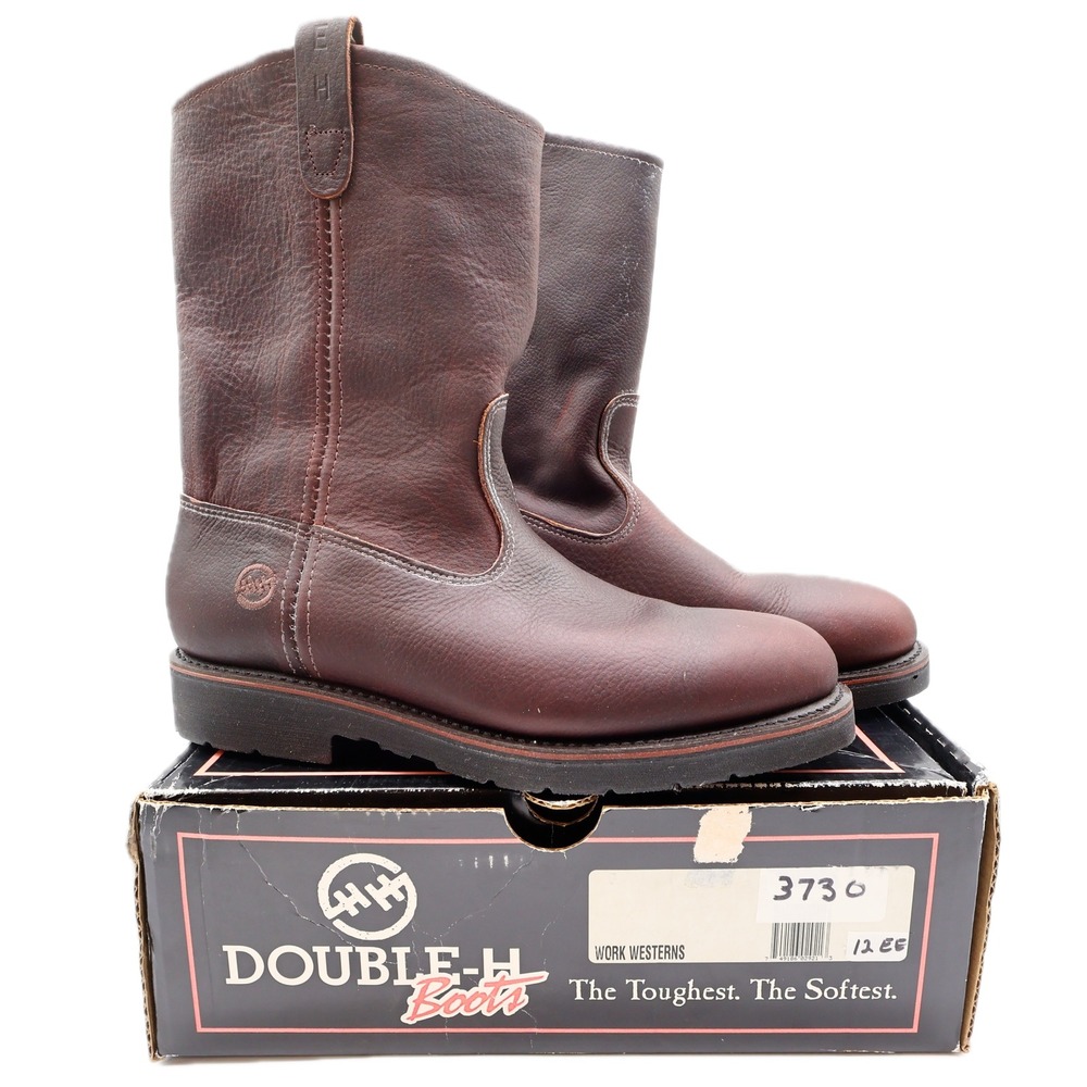 Double-H Boots Mens 12 EE USA Brown Leather Ranch Wellington Work Boots NIB 3730